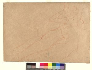In einem Armsessel lehnender weiblicher Akt im Profil von Gustav Klimt