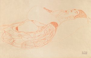Liegender Halbakt beim Masturbieren, 1912-1913 von Gustav Klimt