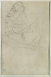 Sitzender Halbakt mit geschlossenen Augen von Gustav Klimt