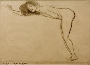 Stehender Mädchenakt mit vorgebeugtem Körper nach links von Gustav Klimt