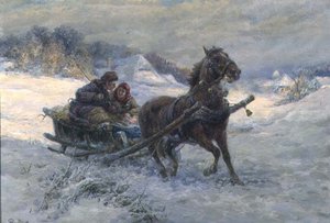 Schlittenfahrt im Winter von Gustav Prucha