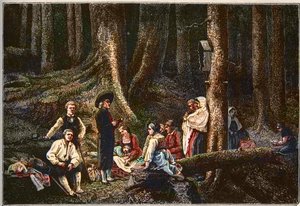 Die Pilger der Abtei von St. Odile - Die Pilger der Abtei von Sainte-Odile (Sainte Odile - Schutzpatronin des Elsass) Gravur von Gustave Brion (1824-77) von Gustave (after) Brion
