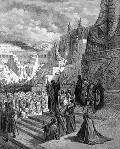Artaxerxes gewährt den Juden Freiheit, graviert von Ligny, ca. 1868 von Gustave (after) Dore