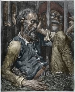 Die Verzauberung von Don Quijote aus „Don Quijote de la Mancha“ von Miguel Cervantes - Holzschnitt nach einer Zeichnung von Gustave Doré von Gustave (after) Dore