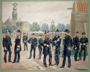 Offiziere der dänischen Marine an der Akademie. Aquarell von Gustav Brock von Gustave Brock