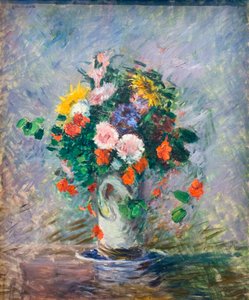 Blumenstrauß aus chinesischen Astern, Kapuzinerkresse und Sonnenblumen in einer Vase