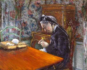 Mademoiselle Boissiere beim Stricken, 1877