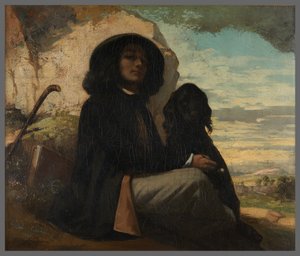 Selbstporträt genannt Courbet mit schwarzem Hund