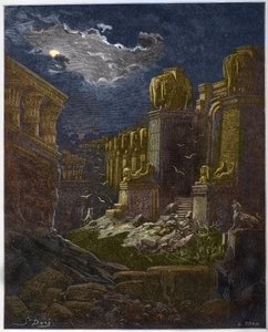 Der Fall Babylons - Babylon in Ruinen (Vision des Heiligen Johannes) - Gravur in „Die illustrierte Bibel“ von Gustave Doré (1832-1883) von Gustave Dore