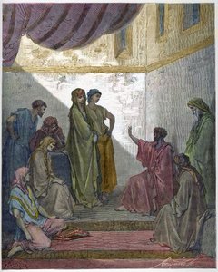 Taufe des Cornelius der Zenturio - Cornelius der Zenturio empfängt den Glauben an Jesus Christus und wird von St. Peter getauft. - Gravur in „Die illustrierte Bibel“ von Gustave Doré - Gravur aus „Die Doré-Bibel“