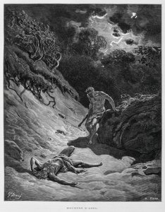 Kain tötet seinen Bruder Abel, Illustration aus der Dore-Bibel von Gustave Dore