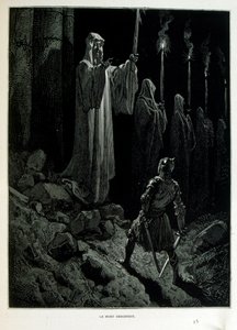 Croque-Mitaine; Illustration von 1863, von Gustave Doré (1832–1883); französischer Künstler, Druckgrafiker, Illustrator. Croque-Mitaine (Der Bögemann) ein bösartiger Charakter, der Kindern vorgestellt wird, um sie zu erschrecken und sie so weiser zu machen von Gustave Dore