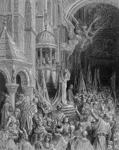 Dandolo predigt den Kreuzzug in der Kirche von St. Markus in Venedig - Gravur von Gustave Doré von Gustave Dore