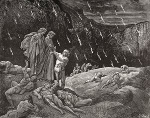 Stich von Gustave Doré (1832-1883), französischer Künstler und Illustrator für Inferno von Dante Alighieri, Canto XV, Zeilen 28 und 29 von Gustave Dore