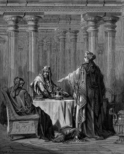 Esther ca. 450 v. Chr. vor ihrem Ehemann König Xerxes I. von Persien, 1866 von Gustave Dore
