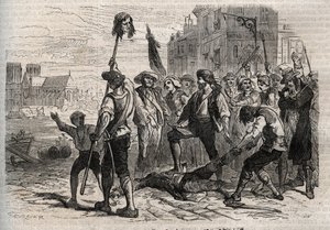 Französische Revolution: Tod von Jacques de Flesselles, Graf von Brégy (1730-1789), französischer Verwalter, prévôt des marchands sur les degrés de l