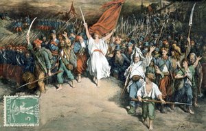 Französische Republik führt das französische Volk zum Kampf gegen die Preußen, Zeichnung von Gustave Dore (1870), Postkarte