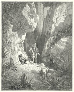 Gustave Dorés Don Quixote: "Das erste, was er fand, war der grobe Entwurf eines Sonetts; also las er es laut vor" von Gustave Dore