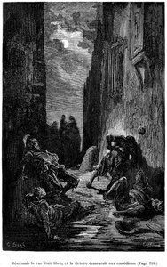 Illustration von Gustave Doré für Théophile Gautiers Roman „Le Capitaine Fracasse“ - Edition Charpentier 1883, praktisch identisch mit der ersten Ausgabe, die 1866 vom selben Verlag illustriert wurde. Kapitel „Schwert, Schlagen und andere Abenteuer“