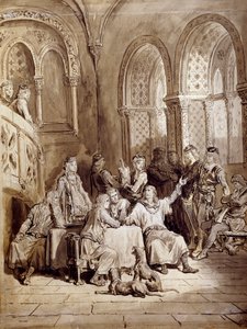 Illustration für die Gedichtreihe Idylls of the King von Albert Tennyson, Gravur von Gustave Doré von Gustave Dore