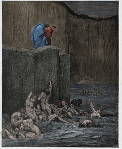 Inferno, Gesang 18: Liebhaber und Schmeichler im achten Kreis, Illustration aus "Die Göttliche Komödie" von Dante Alighieri, 1885 von Gustave Dore
