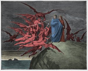 Inferno, Canto 21: Die Dämonen bedrohen Virgil, Illustration aus "Die Göttliche Komödie" von Dante Alighieri, 1885 von Gustave Dore