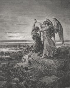 Jakob ringt mit dem Engel, Genesis 32:24-32, Illustration aus Dores 
