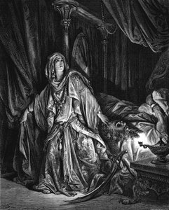 Judith kurz davor, Holofernes den Kopf abzuschlagen