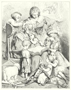 Das Vorlesen von Geschichten in der Familie (Gravur)