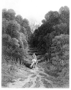Lancelot nähert sich der Burg von Astolat, Illustration aus 