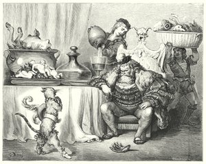 Le Maitre Chat ou le Chat Botté; Der gestiefelte Kater (Stich) von Gustave Dore