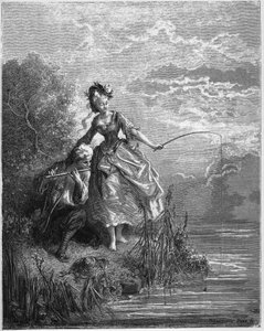 Die Fische und der Hirte, der Flöte spielt - aus "Fabeln" von Jean de La Fontaine von Gustave Dore