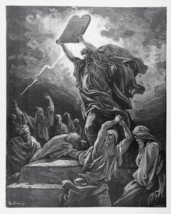 Moses zerbricht die Gesetzestafeln, graviert von Hotelin, ca. 1868