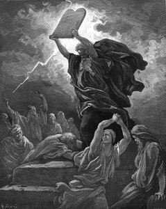 Moses zerbricht die Gesetzestafeln, Gravur - Bibel