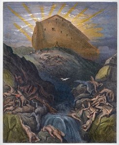 Noahs Arche - Die Taube aus der Arche gesandt - Die Taube aus der Arche Noah gesandt - Gravur aus „Die illustrierte Bibel“ von Gustave Doré (1832-1883) - Gravur aus „Die Doré-Bibel“