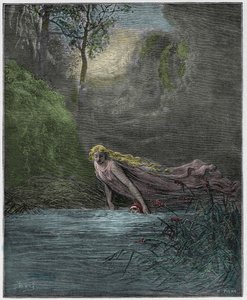 Purgatorio, Gesang 31: Dante im Fluss Lethe untergetaucht, Illustration aus "Die Göttliche Komödie" von Dante Alighieri, 1885 von Gustave Dore