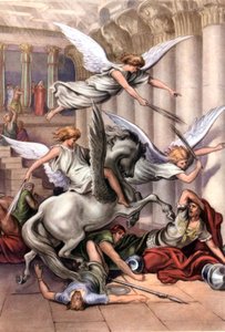 Satz biblischer Lehrpostkarten aus den 50er Jahren, nach den Schönen Künsten: hier nach "Heliodorus aus dem Tempel vertrieben" von Gustave Doré von Gustave Dore