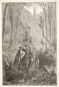 Die Gräfin des Brunnens und ihre Jungfrauen, aus Geschichten der Tage von König Artus von Charles Henry Hanson, veröffentlicht 1898 von Gustave Dore