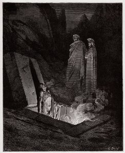 Die Göttliche Komödie (La Divina Commedia), Inferno, Gesang 10: Farinata degli Uberti spricht zu Dante - von Dante Alighieri (1265-1321) - Illustration von Gustave Doré (1832-1883) von Gustave Dore