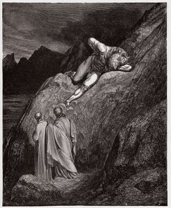 Die Göttliche Komödie, Inferno, Gesang 12: Der Minotaurus auf der zerklüfteten Klippe - von Dante Alighieri (1265-1321) - Illustration von Gustave Doré (1832-1883) von Gustave Dore