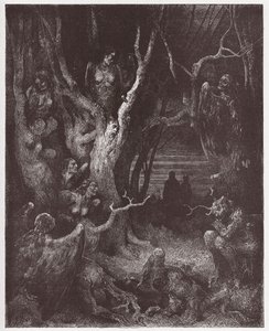 Die Göttliche Komödie, Inferno, Gesang 13: Die Harpyien im Wald der Selbstmörder - von Dante Alighieri (1265-1321) - Illustration von Gustave Doré (1832-1883)