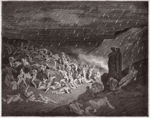 Die Göttliche Komödie (La Divina Commedia), Inferno, Gesang 14: Die Gewalttätigen, gequält im Feuerregen - von Dante Alighieri (1265-1321) - Illustration von Gustave Doré (1832-1883)