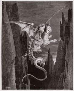 Die Göttliche Komödie (La Divina Commedia, La Divine Comedie), Inferno, Gesang 17: Der Abstieg in den Abgrund auf Geryons Rücken - von Dante Alighieri (1265-1321) - Illustration von Gustave Dore (1832-1883) von Gustave Dore