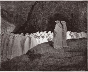 Die Göttliche Komödie (La Divina Commedia), Inferno, Gesang 23: Die Heuchler sprechen zu Dante - von Dante Alighieri (1265-1321) - Illustration von Gustave Doré (1832-1883) von Gustave Dore