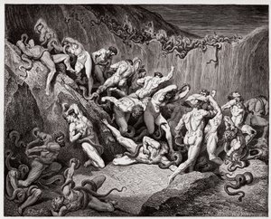 Die Göttliche Komödie, Inferno, Gesang 24: Die Diebe gequält von Schlangen - von Dante Alighieri (1265-1321) - Illustration von Gustave Doré (1832-1883)