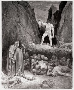 Die Göttliche Komödie, Inferno, Gesang 28: Der abgetrennte Kopf von Bertrand de Born spricht zu Dante - von Dante Alighieri (1265-1321) - Illustration von Gustave Doré (1832-1883) von Gustave Dore