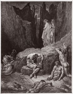 Die Göttliche Komödie, Inferno, Gesang 29: Virgil tadelt Dantes Neugier (Illustration von Gustave Doré) von Gustave Dore