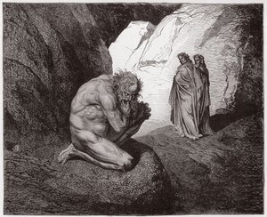 Die Göttliche Komödie (La Divina Commedia), Inferno, Gesang 7: Virgil tadelt Plutus am Eingang zum vierten Kreis - von Dante Alighieri (1265-1321) - Illustration von Gustave Doré (1832-1883) von Gustave Dore