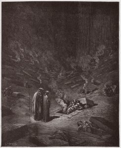Die Göttliche Komödie, Inferno, Gesang 9: Die brennenden Gräber der Häresiarchen (Illustration von Gustave Doré) von Gustave Dore
