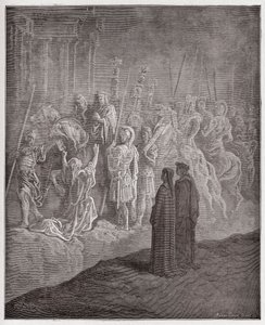 Die Göttliche Komödie, Purgatorio, Gesang 10: Die Marmorskulpturen, die Stolz darstellen - von Dante Alighieri (1265-1321) - Illustration von Gustave Doré (1832-1883)
